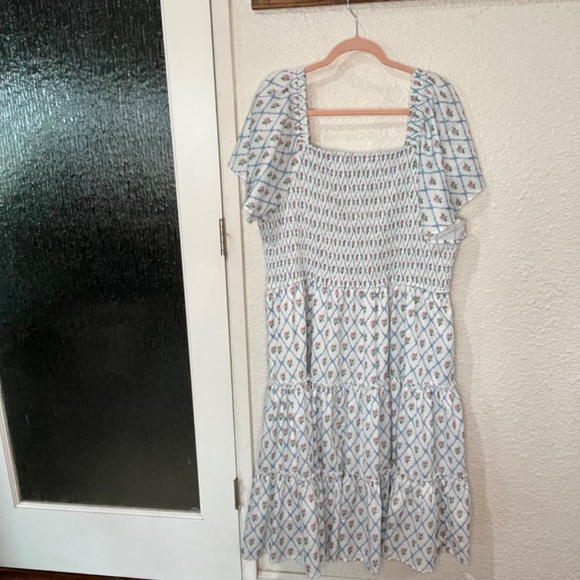 White Smocked Floral Dress – Tiered, Flutter Sleeves - Picture 9 of 9